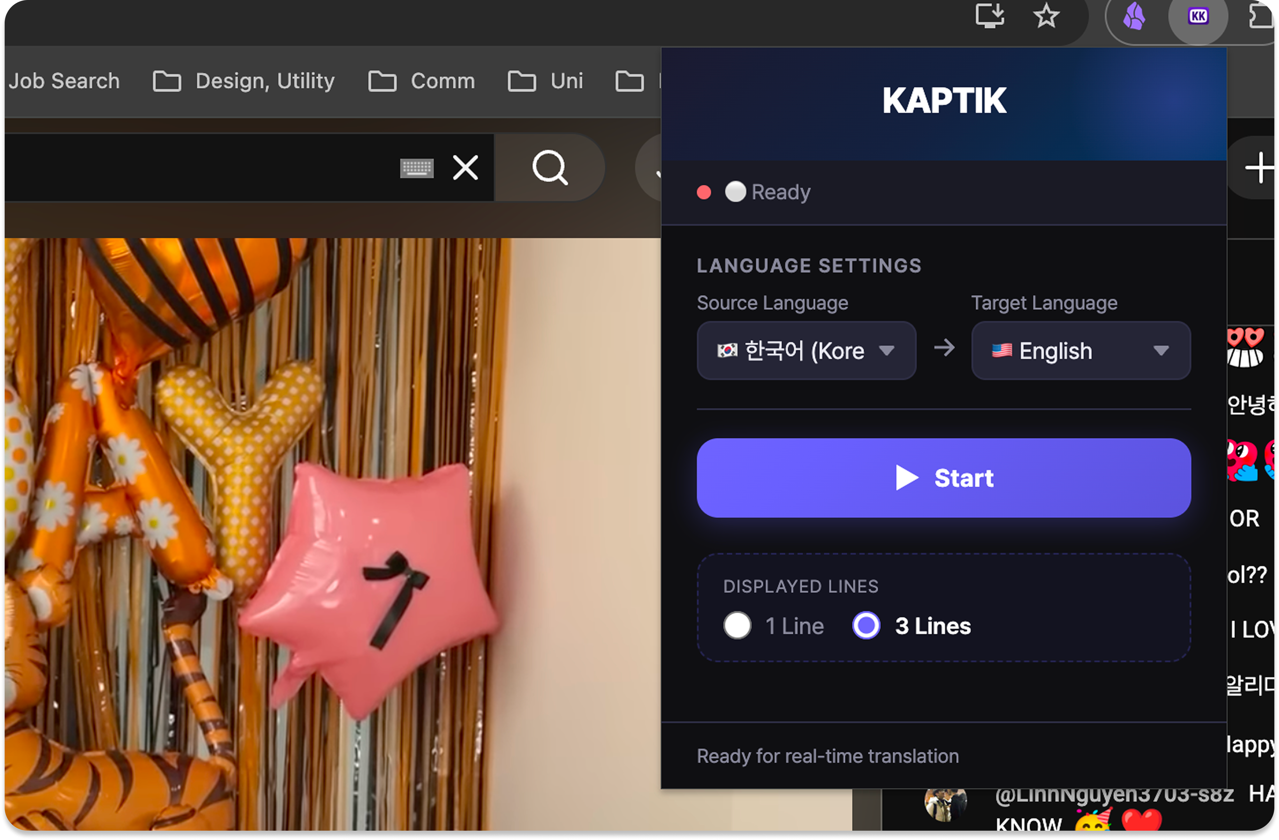 Kaptik on PC browser